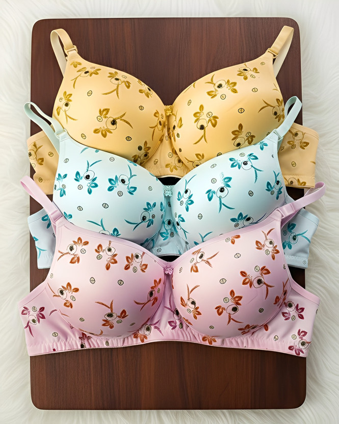 Anamta Pack of 3 padded print bra Women Push-up Lightly Padded Bra(Multicolor)