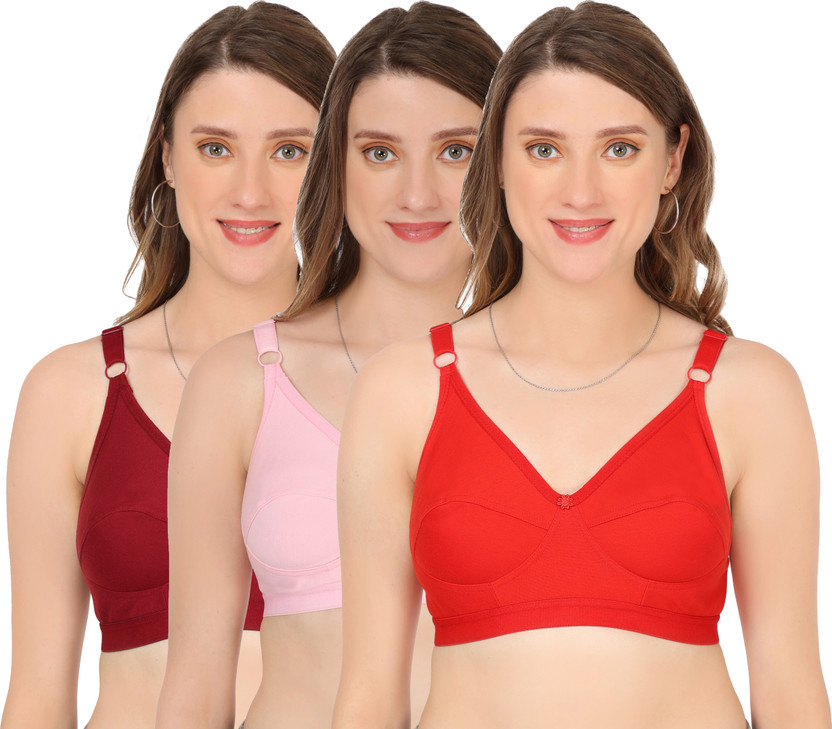 Corwin International Cotton Bra Combo Set Pack Of 3 Daily Use Bust C Cup Bra For Ladies bra combo Set Women Full Coverage Non Padded Bra(Red, Pink, Maroon)