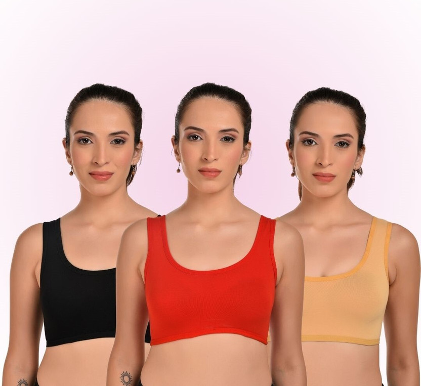 Forencia AIR BRA Women Sports Non Padded Bra(Red, Beige, Black)