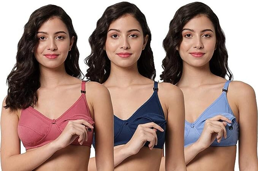 AMOZE Amoze americana Feeding Bra Women Everyday Non Padded Bra(Light Blue, Red, Dark Blue)