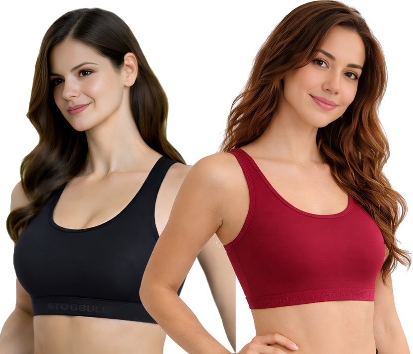 STOGBULL STOGBULL Cotton Lycra Sports Bra Combo pack of 2 for Gym Yoga Exercise Running & Workout Women Sports Non Padded Bra(Black, Maroon) - Flipkart Deal