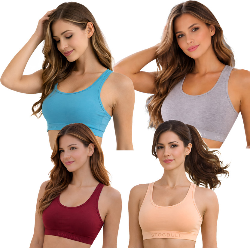 STOGBULL Cotton Lycra Sports Bra Combo Pack 4 for Women & Girls Daily Wear Gym Yoga Bra Women Sports Non Padded Bra(Multicolor)