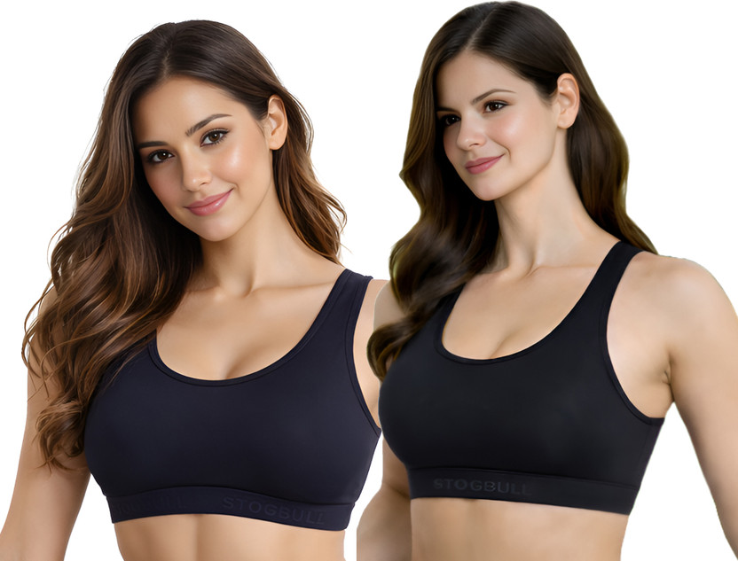 STOGBULL Cotton Lycra Sports Bra Combo pack of 2 for Gym Yoga Exercise Running & Workout Women Sports Non Padded Bra(Blue, Black)