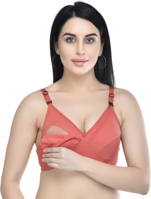 AVLVI CARE PREMIUM Women Maternity/Nursing Non Padded Bra(Orange)