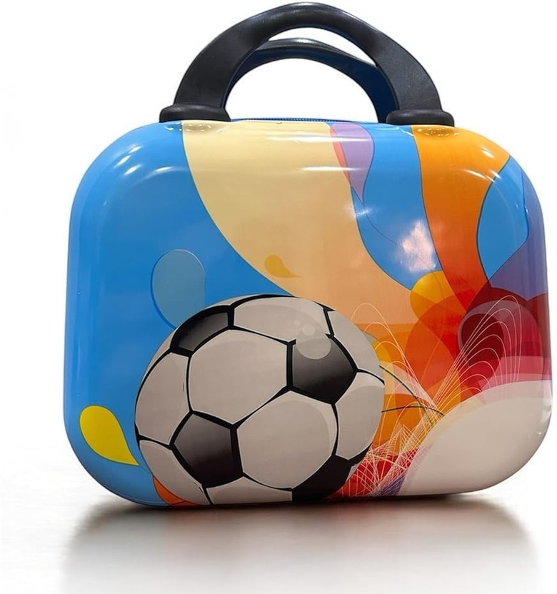 D's PARADISE Kids 14" Soccer Print hardshell Organizer,Portable Travel Vanity & Mini suitcase Small Briefcase - For Boys & Girls(blue)