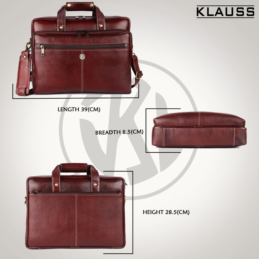 KLAUSS 15 Inch Premium Genuine Leather Bag cum Briefcase Medium Briefcase - For Men(Brown)