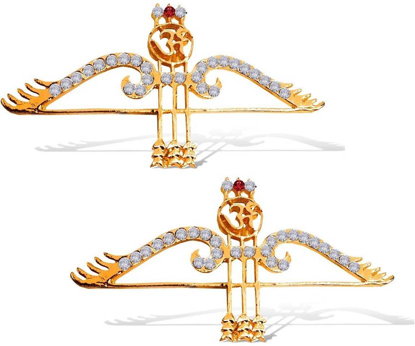 Uniqon Set Of 2 Nug Stone Studed Symbol Khatu Shyam Teen Baan Lapel Pin