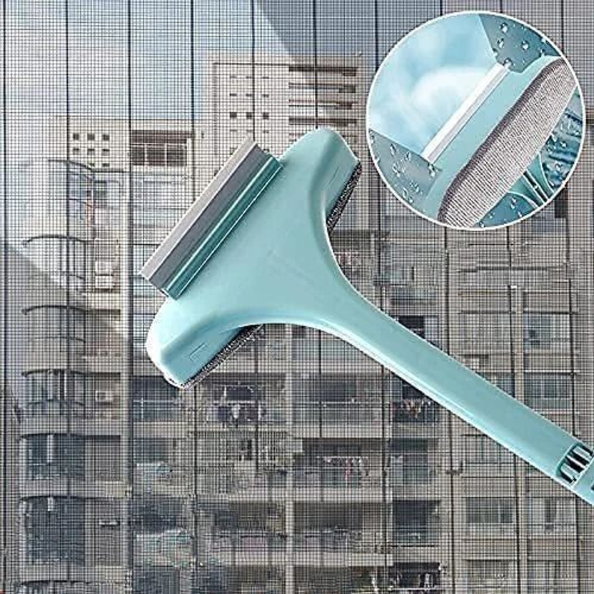 Masox Store Extended Handle Mosquito Net Cleaner Double Side Glass Cleaning Supplies Tool K1 Sponge Wet and Dry Brush(Green)