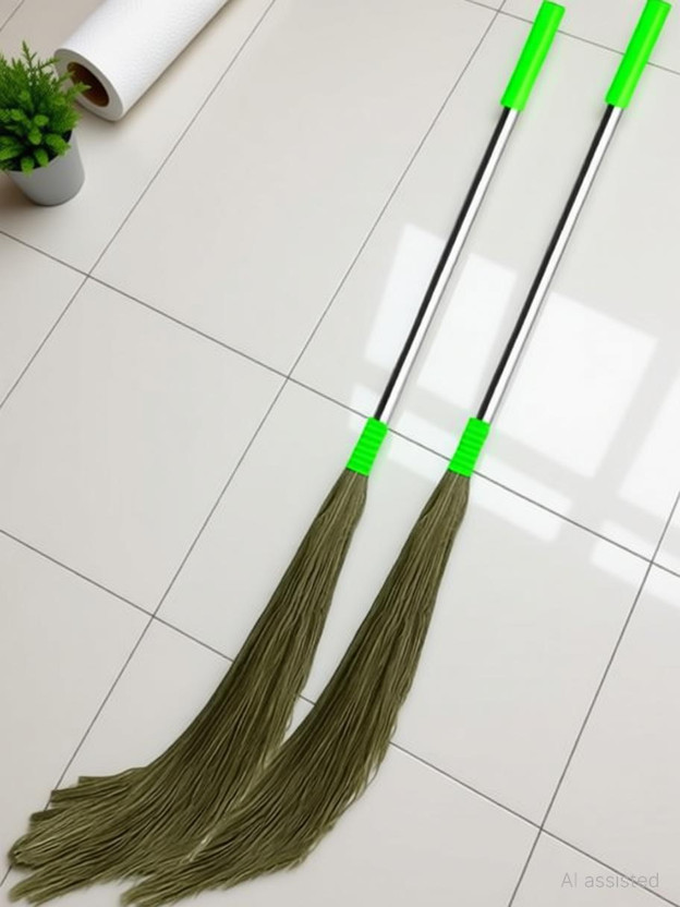 BuwasFashion Premium Quality Natural Long-lasting Steel Handle Natural broom 2pcs broom Grass Dry Broom(Multicolor, 2 Units)