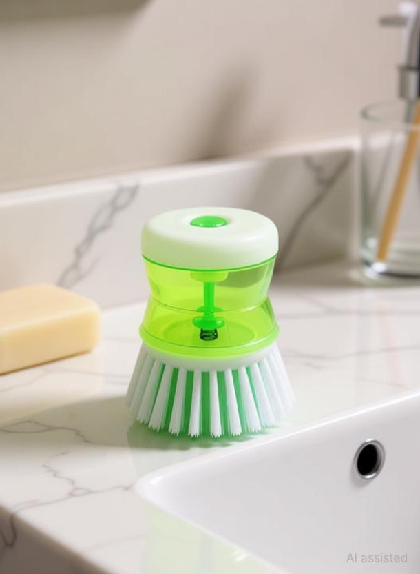 chapo Dish/Washbasin Plastic Cleaning Brush with Liquid Soap Dispenser (set of-3) Plastic Wet and Dry Brush(Multicolor, 3 Units)