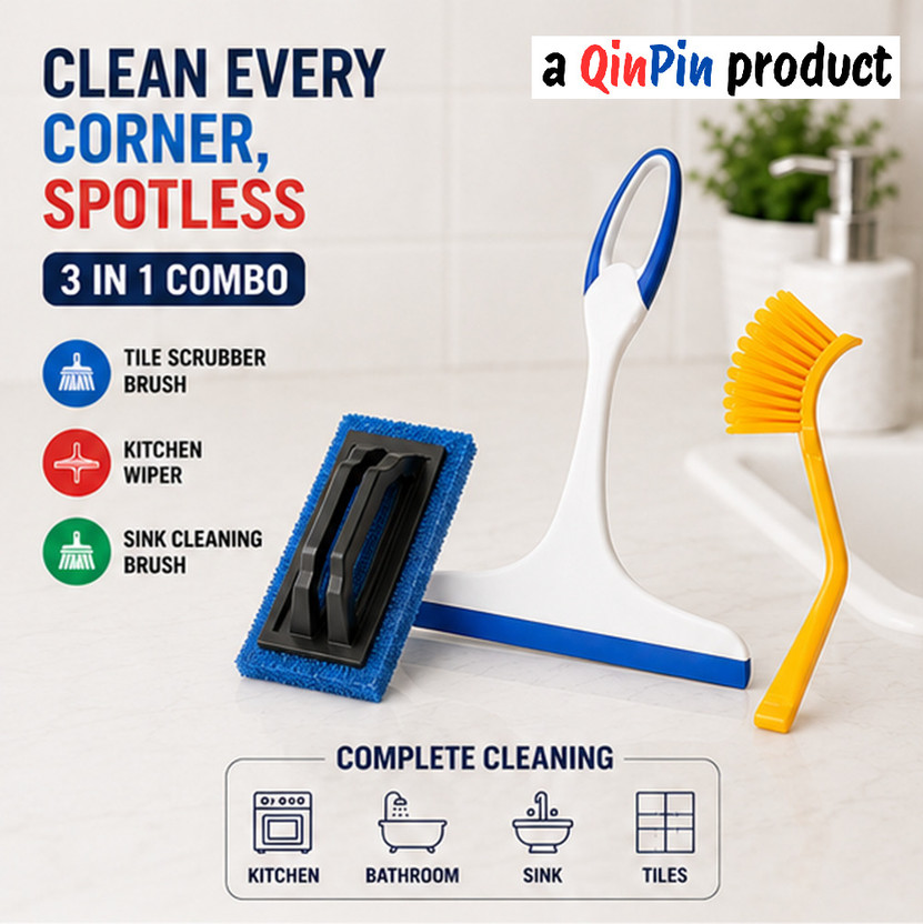 QinPin QinPin Multi Purpose Cleaning Kit with Tile Brush, Wiper & Sink Brush Cleaning Brush - Flipkart Deal