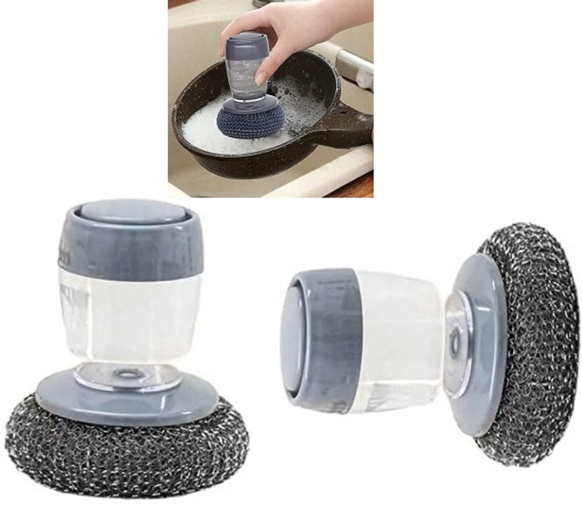 NIRMATSARAY 2pcs Wok Scrubber Cleaning Brush Kitchen Pot Cleaner Tool Dish Washing Sponge Plastic Wet and Dry Brush(Grey)