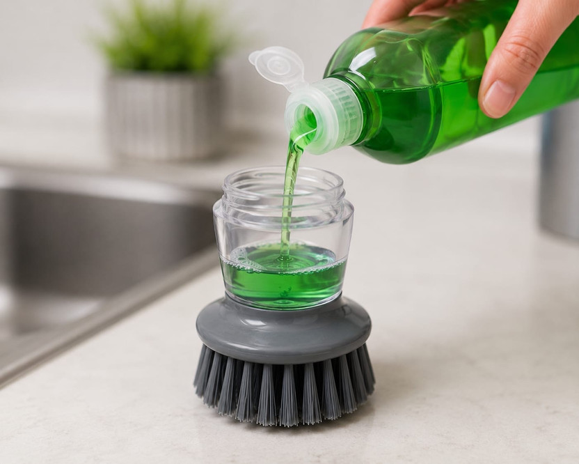 Brightora Dish Scrub Brush with Liquid Soap Dispenser | Kitchen Cleaning Brush Nylon Wet and Dry Brush(Multicolor)