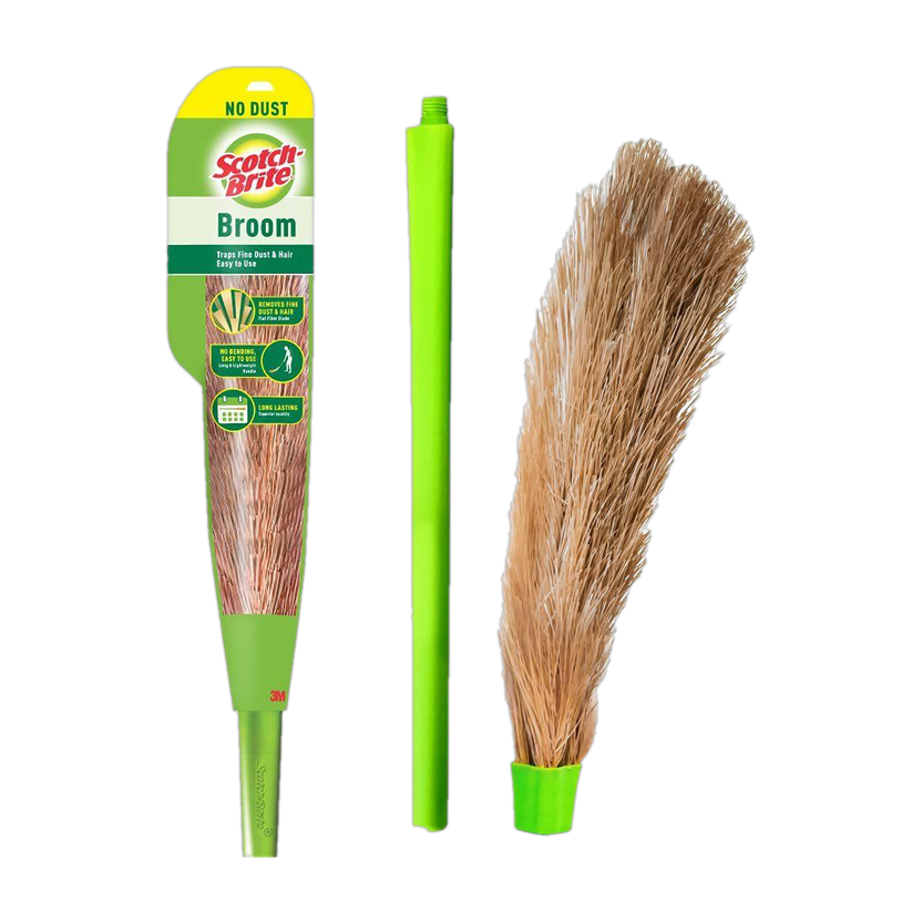 Scotch-Brite No-Dust Broom, Long handle, Easy floor cleaning (Multi-use) Fiber Dry Broom(Green)