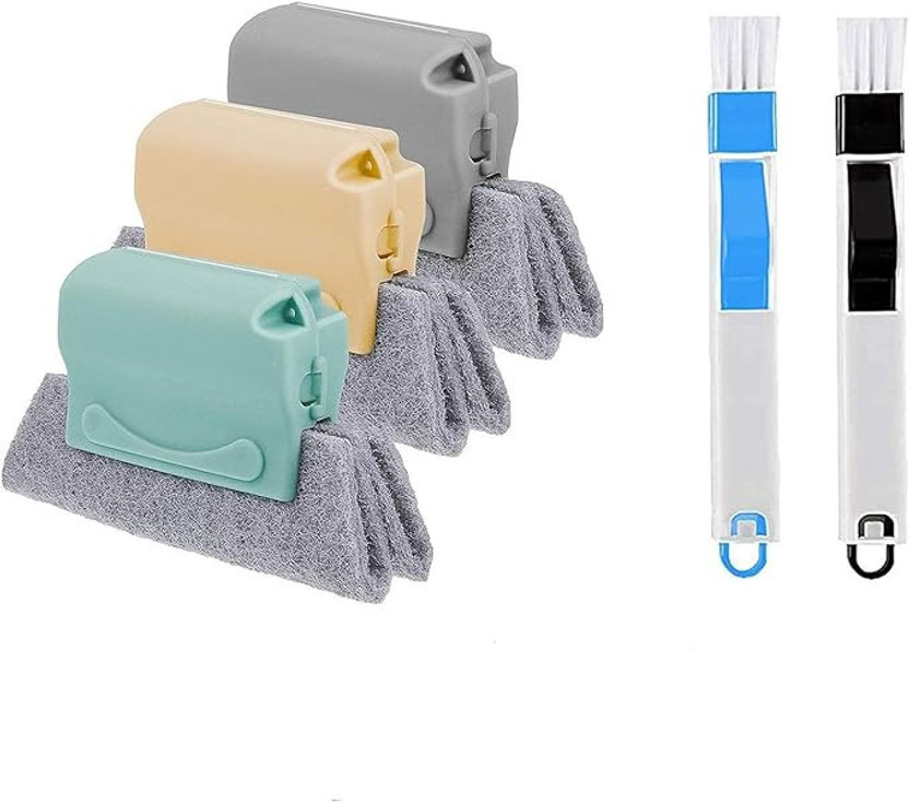MMTSWorld Combo of Window Groove Frame Cleaning Brush and Dust Cleaning Brush Mini Dustpan Plastic, Polypropylene Wet and Dry Brush(Multicolor, 5 Units)
