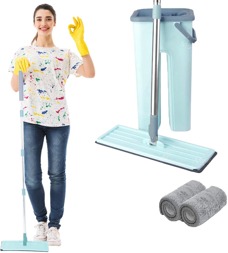 HOSTING Microfiber Wet and Dry Flat Cleaning bucket Mop Plastic, Fiber Wet and Dry Broom(Grey, White)
