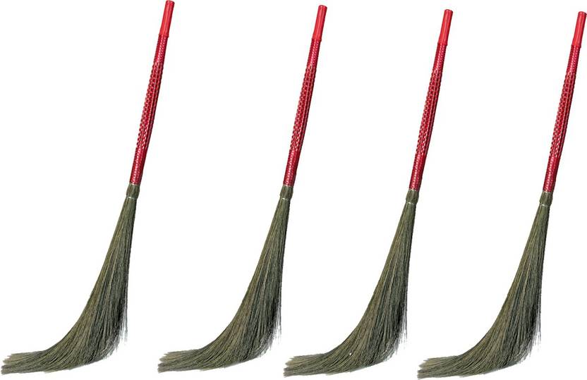 Hari Ram Gulab Rai Clean Sweep Floor Broom, Natural Soft No Dust Grass Jhadu PK4 for Home