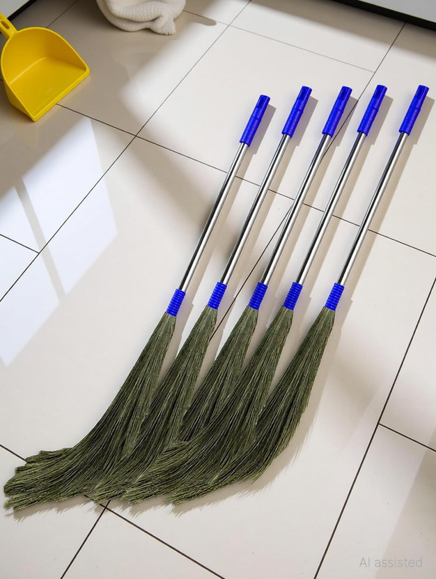 kiran Steel Handle natural grass Broom Pack Of 5 Grass Dry Broom(Multicolor, 5 Units)