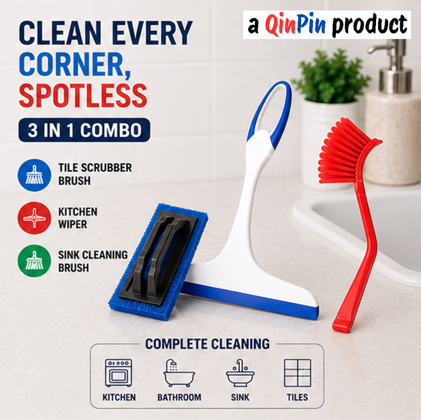 QinPin All Purpose Cleaning Tools Kit for Tiles, Sink & Kitchen Cleaning Brush