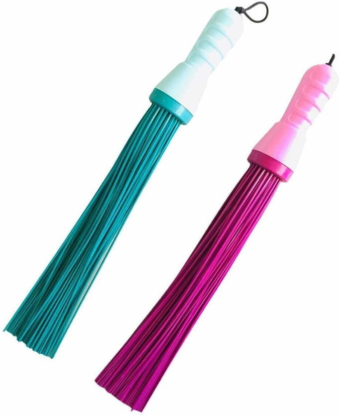 STRUGGLINGINC Plastic Wet and Dry Broom(Green, Purple, 2 Units)