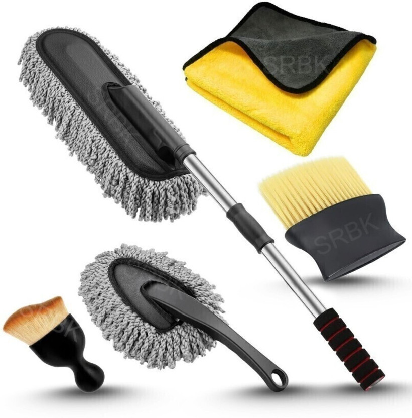 SRBKfashion 5 Pcs Car Duster Kit | Lint-Free Microfiber for Interior & Exterior Care Microfibre Wet and Dry Brush(Grey, 5 Units)