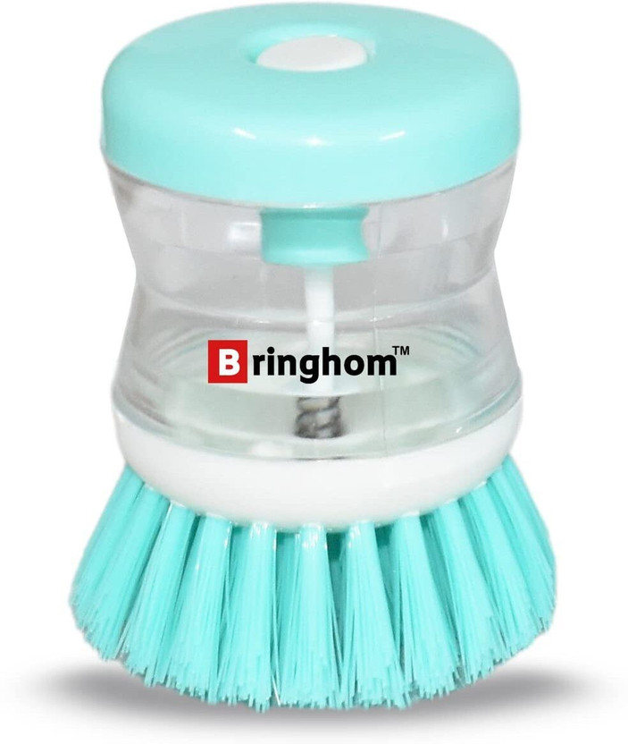 Bringhom Sink & Dish Cleaning Brush with Soap Dispenser Use for Kitchen Utensils, Washbasins, Sink, Floor Cleaning (Plastic, 1U) -Color May Vary Plastic Wet and Dry Brush(Green, Pink, Blue, Orange)