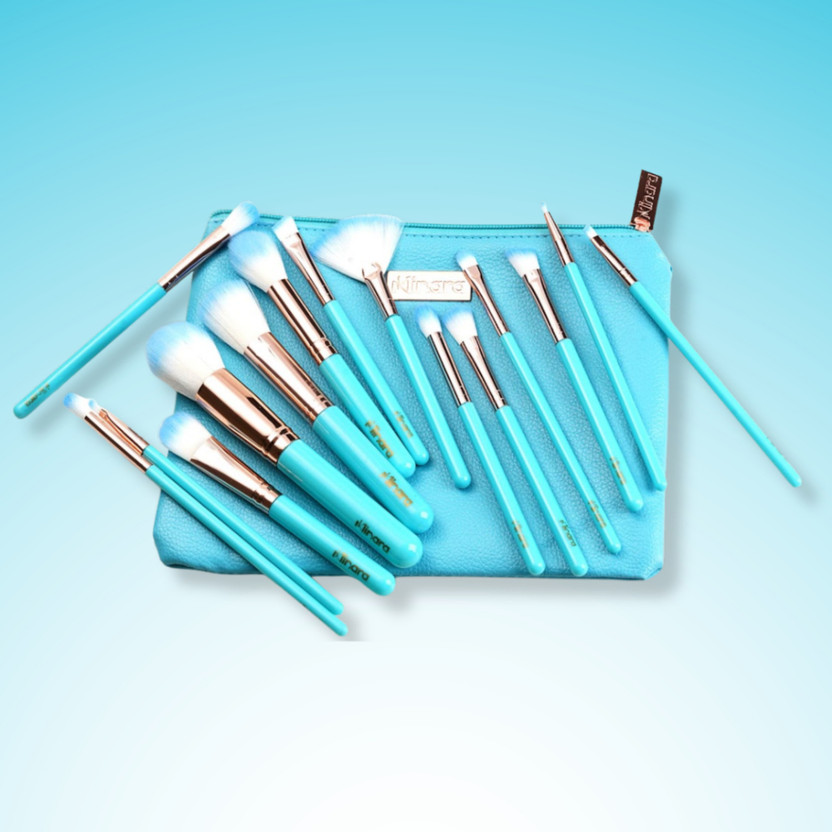 MINARA Makeup Brush Applicator Set of 15 with Premium Leather Pouch(Pack of 15)