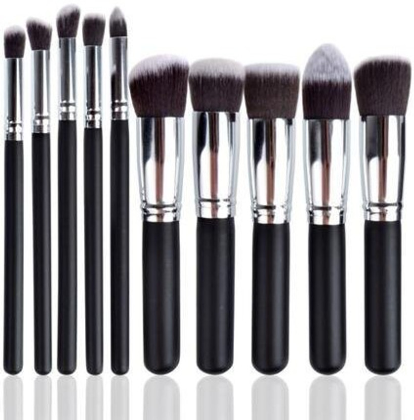 QUIYANG 10 Pieces Makeup Brushes Set Tool Pro Foundation Eyeliner Eyeshadow (Black)(Pack of 10)