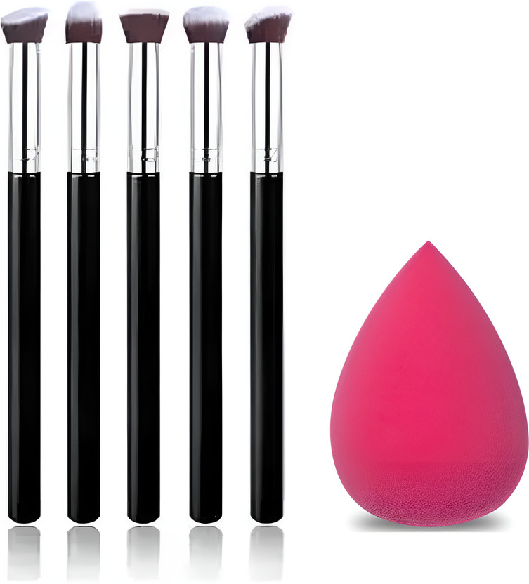 Koccido 4 Pcs Pro Makeup Tool EyeShadow Foundation Blending Brush Black With Sponge Puff(Pack of 1)