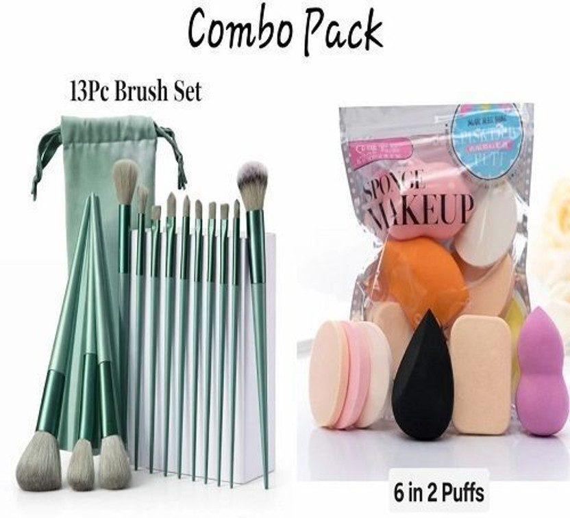 oceara Professional Makeup Combo – 13 Brushes & 6 Blender Puffs(Pack of 19)
