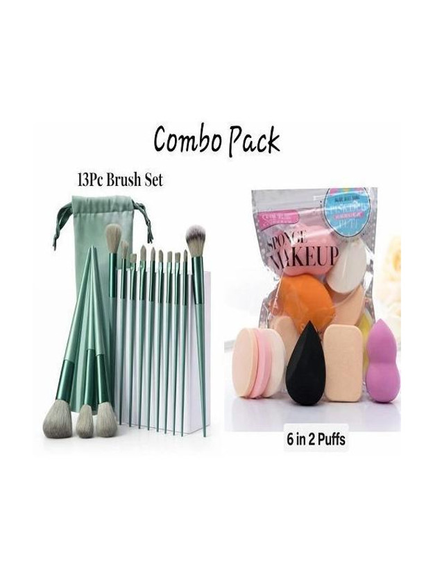 oceara Professional Makeup Combo – 13 Brushes & 6 Blender Puffs(Pack of 19)