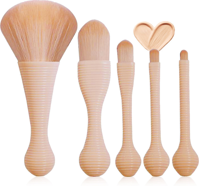 Gleva 5pcs Mini Travel Makeup Brush Set, Soft Hair Makeup Tool - Brown(Pack of 5)
