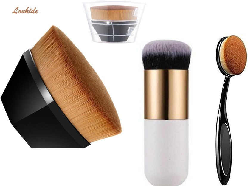 LOVHIDE Foundation Makeup Brush combo with Portable Case + white Brush +Black oval brush(Pack of 3)