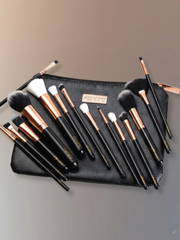 MINARA Makeup Brush Applicator Set of 15 with Premium Leather Pouch(Pack of 15)