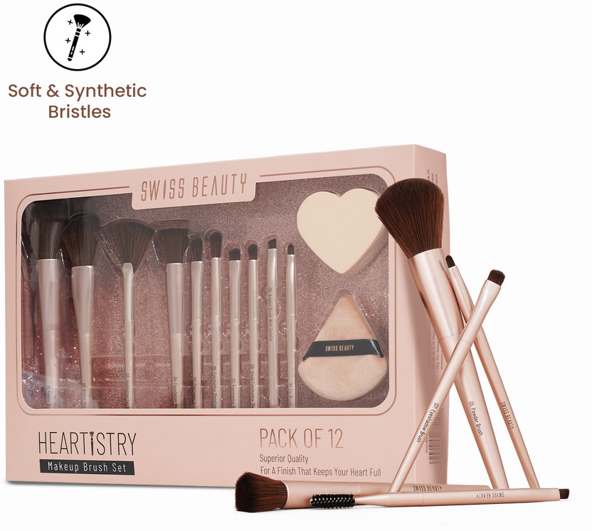 SWISS SWISS BEAUTY Heartistry Makeup Brush Set | 12 Pieces | For Face, Eyes & Lips(Pack of 12) - Flipkart Deal