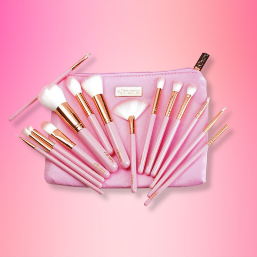 MINARA Makeup Brush Applicator Set of 15 with Premium Leather Pouch(Pack of 15)