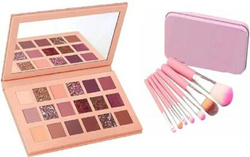 bhp COMBO OF PREMIUM MULTI SHADES 18 COLOUR HD NUDE EDITION EYE SHADOW PALETTE AND HIGH QUALITY SET OF 7 ESSENTIAL MAKE UP FOUNDATION BRUSHES/ EYESHADOW BRUSH/ EYELINER BRUSH (8 Items in the set(Pack of 8)