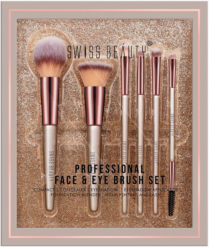 SWISS BEAUTY Professional Makeup Brush Set | 6 Pcs | Synthetic Bristles | Face Eye(Pack of 6)