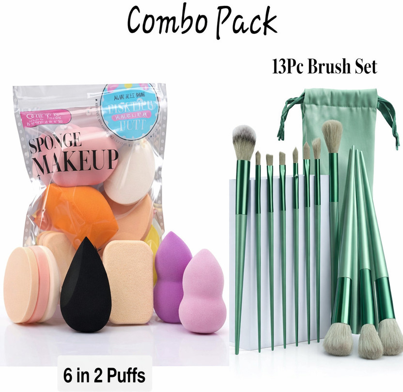 mamra Professional Makeup Combo – 13 Brushes & 6 Blender Puff(Pack of 19)