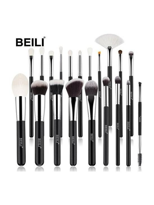 Beili Black 20 pcs super soft makeup brush sets, Foundation brush, Eye shadow brush, Highlighter brush, Blush brush, 5 big and 5 small brush sets, Makeup tools, Portable makeup brush - Black(Pack of 20)