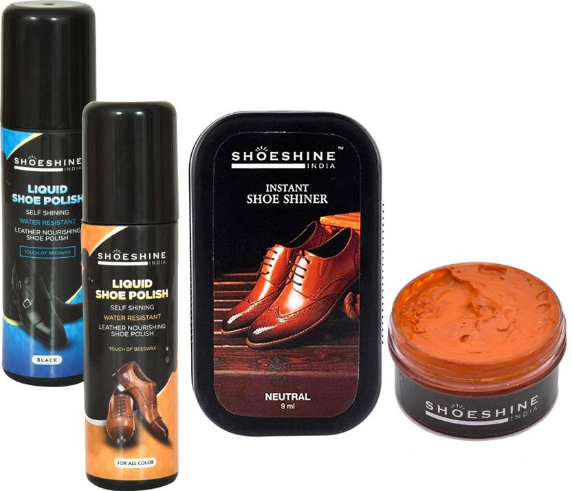 SHOESHINE Black, Neutral Lequid shoe Polish & Neutral Shiner with Dark