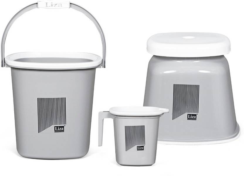 LD LUCIDO DECORE Bathroom Bucket, Mug(1.5L), Stool, 3 Pcs Combo Set