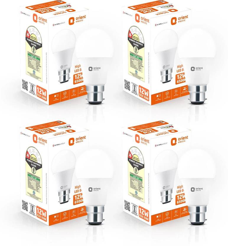 Orient Electric 12 W Basic Round B22 LED Bulb White, Pack of 4