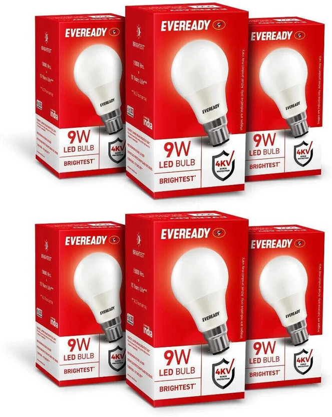 EVEREADY 9 W Basic Standard B22 LED Bulb(White, Pack of 6)