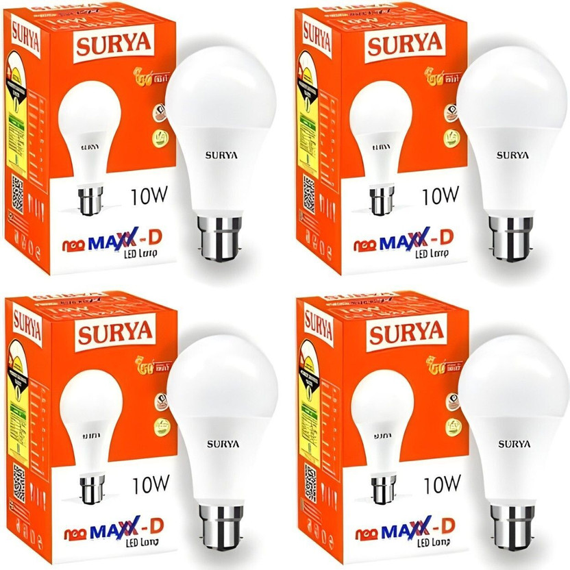 SURYA 10 W Basic Standard B22 D LED Bulb(White, Pack of 4)