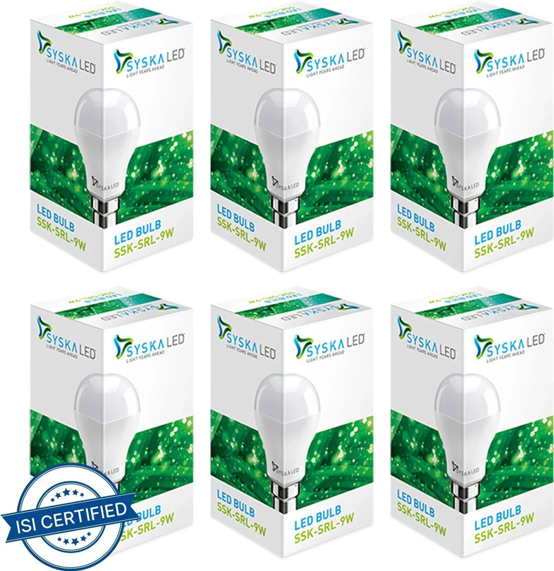 Syska 9 W Basic Standard B22 LED Bulb(White, Pack of 6)
