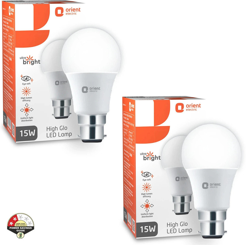 Orient Electric 15 W Basic Round B22 LED Bulb(White, Pack of 2)
