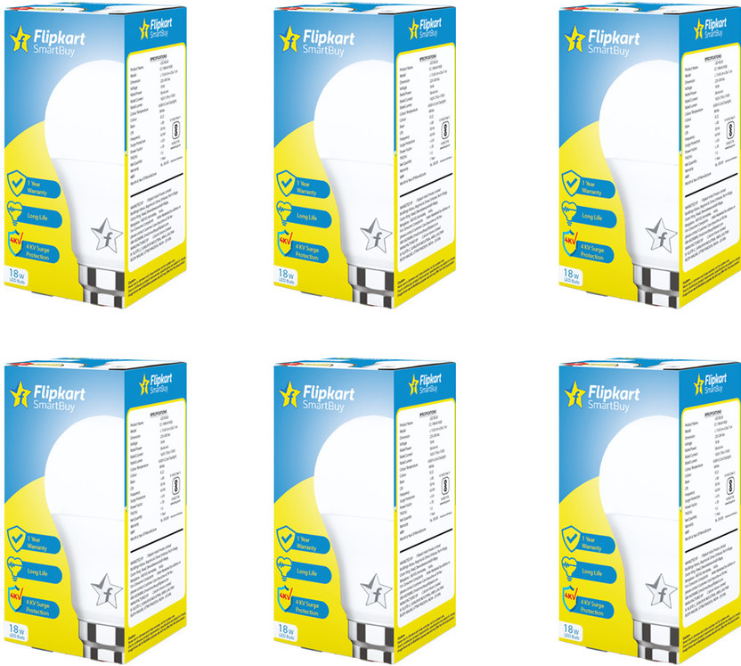 Flipkart SmartBuy 18 W Basic Round B22 LED Bulb(White, Pack of 6)
