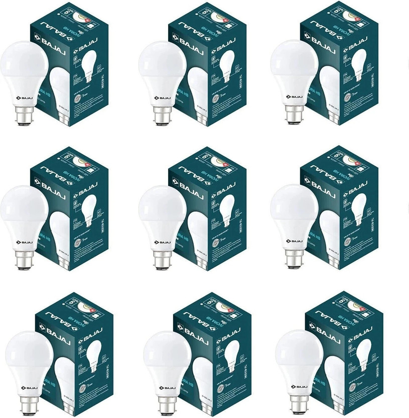 BAJAJ 9 W Basic Round B22 LED Bulb(White, Pack of 9)