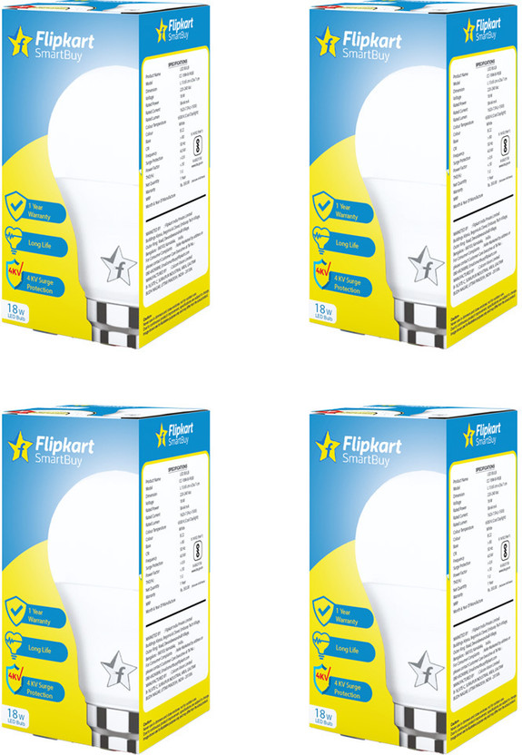 Flipkart SmartBuy 18 W Basic Round B22 LED Bulb(White, Pack of 4)